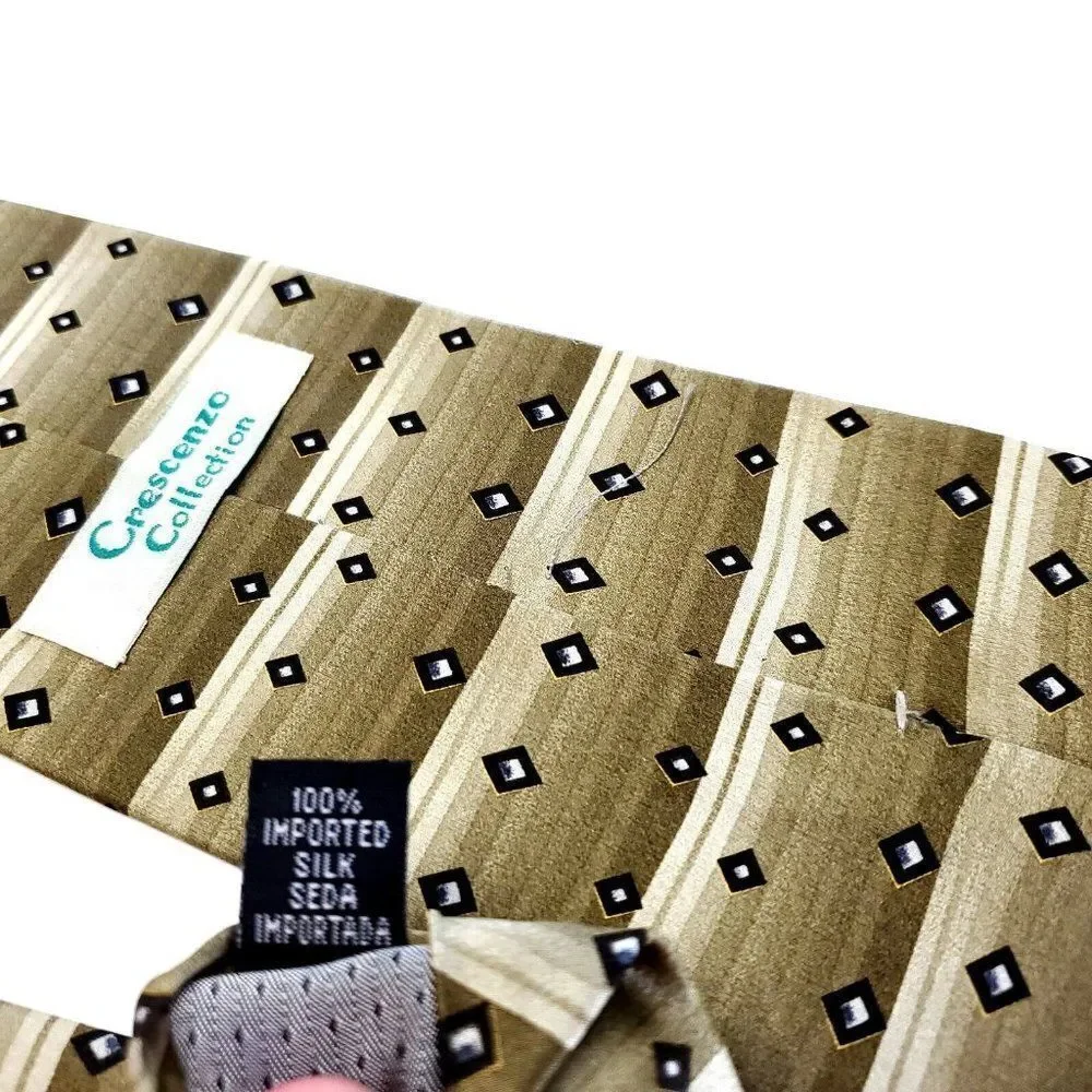Crescenzo Collection Silk Tie Beige Woven Check‎ Short Wide
